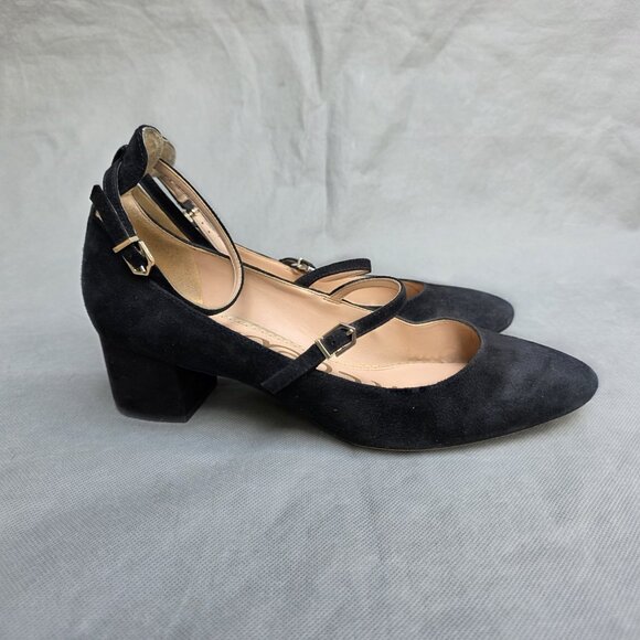 Sam Edelman Shoes - Sam Edelman Mary Jane Lulie Black Leather Suede Heels Shoes Size 9 Thanksgiving